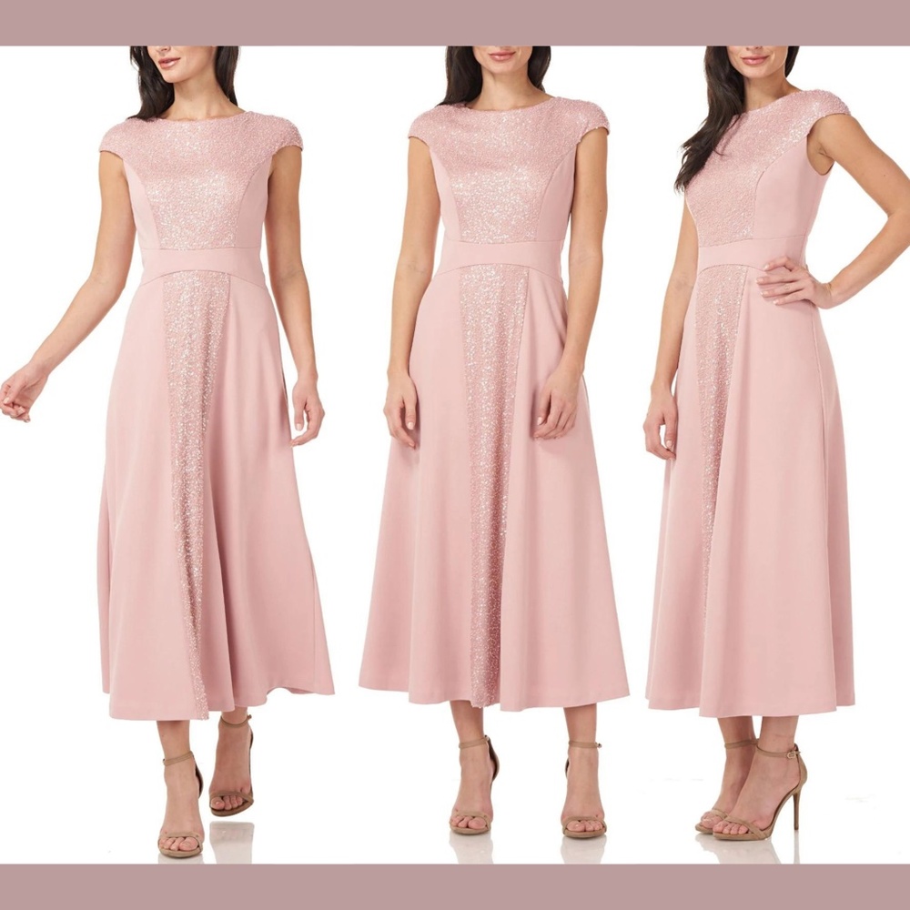 NEW JS Collection [ 10 ] Sequin &‎ Crepe Midi Flare Dress in Blush Pink